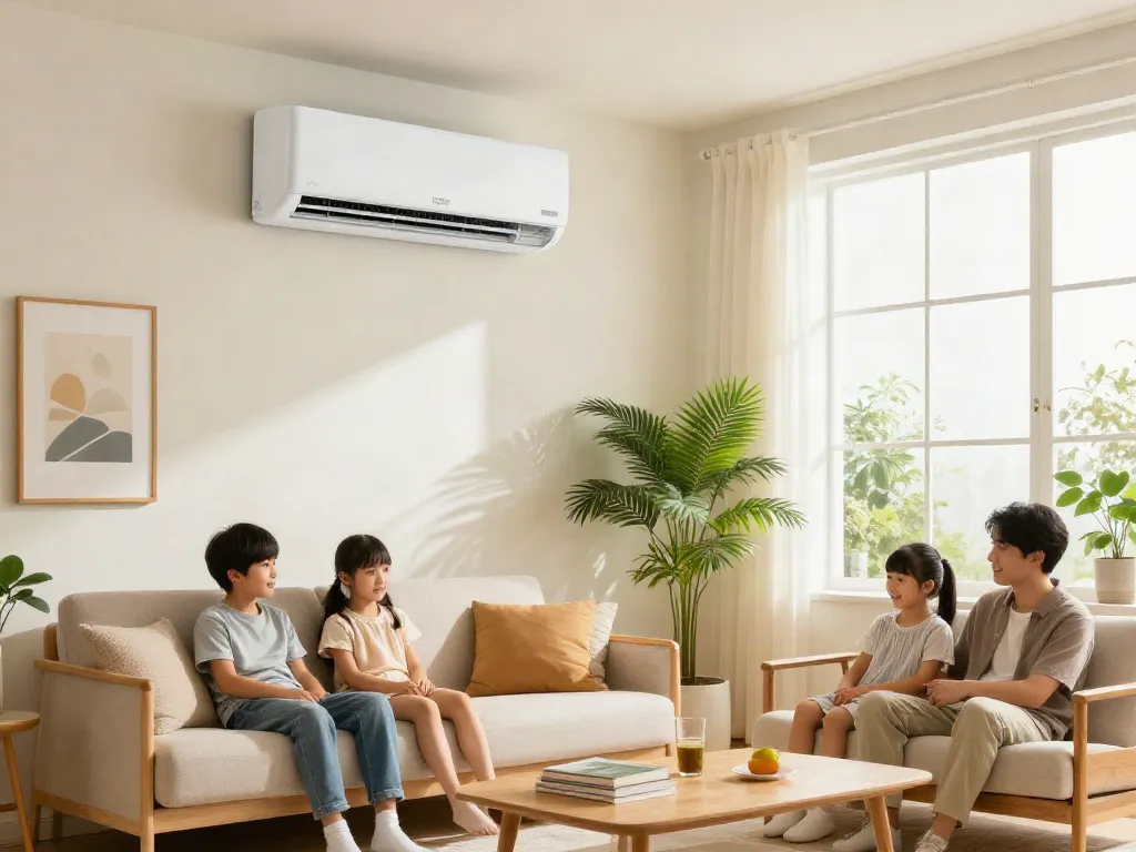 Family enjoying comfort provided by a ductless air conditioner mini in a modern living space.