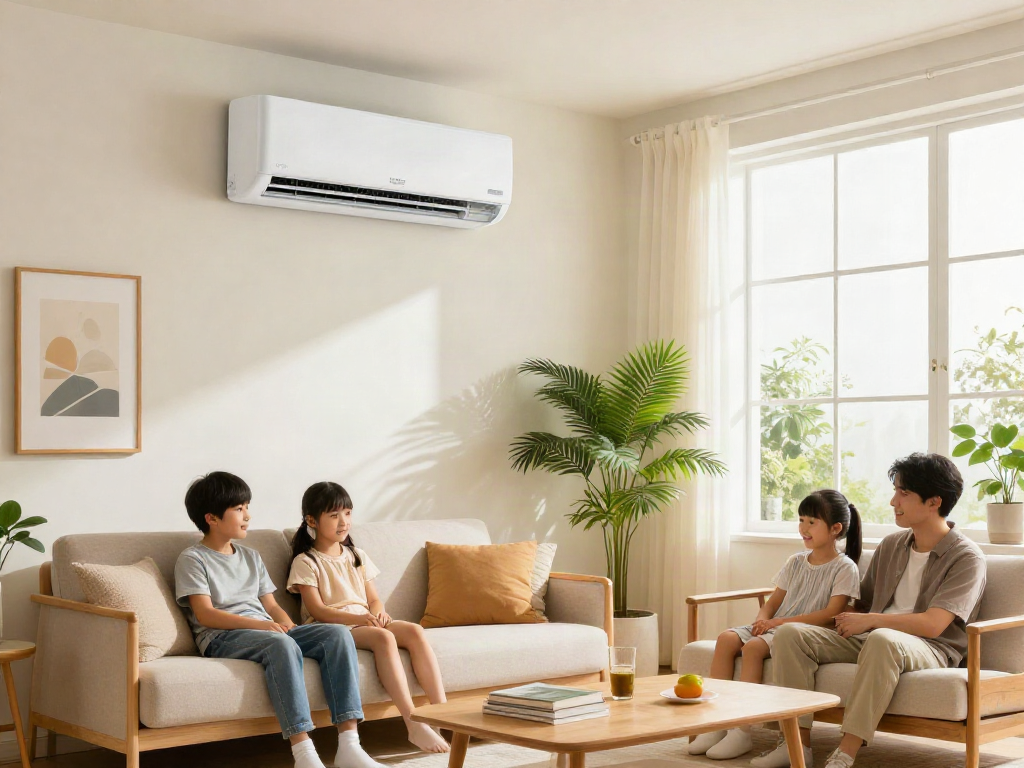 Family enjoying comfort provided by a ductless air conditioner mini in a modern living space.