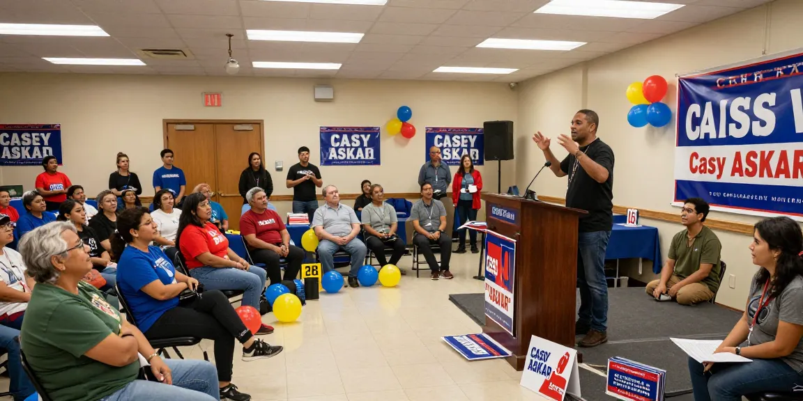 Casey Askar speaking at a community event, engaging voters in Florida.