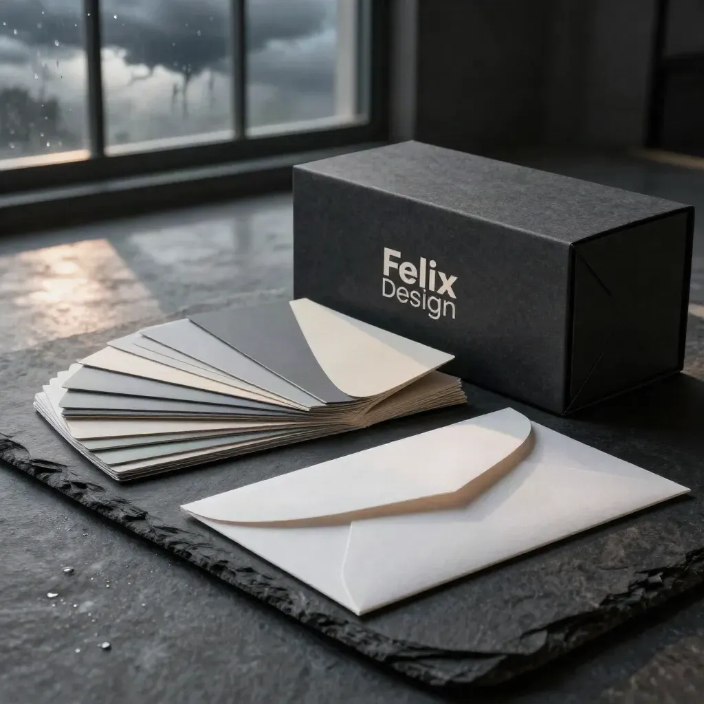 Loft-studio brand kit with identity box, swatches, cards and page boards on dark slate.