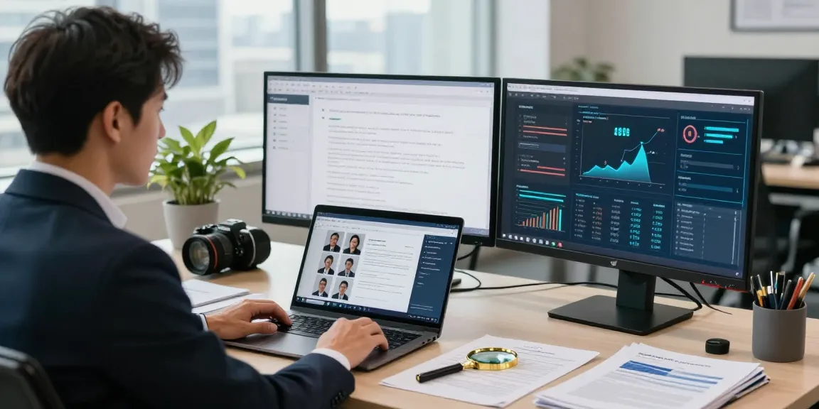 Document fraud detection tools in a professional office setting, showcasing analysis and cybersecurity expertise.
