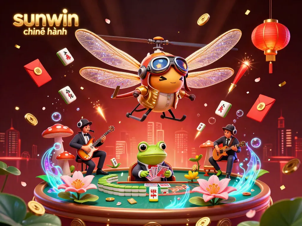 Experience excitement at sunwin chính hãng with vibrant 3D casino characters and festive decorations.