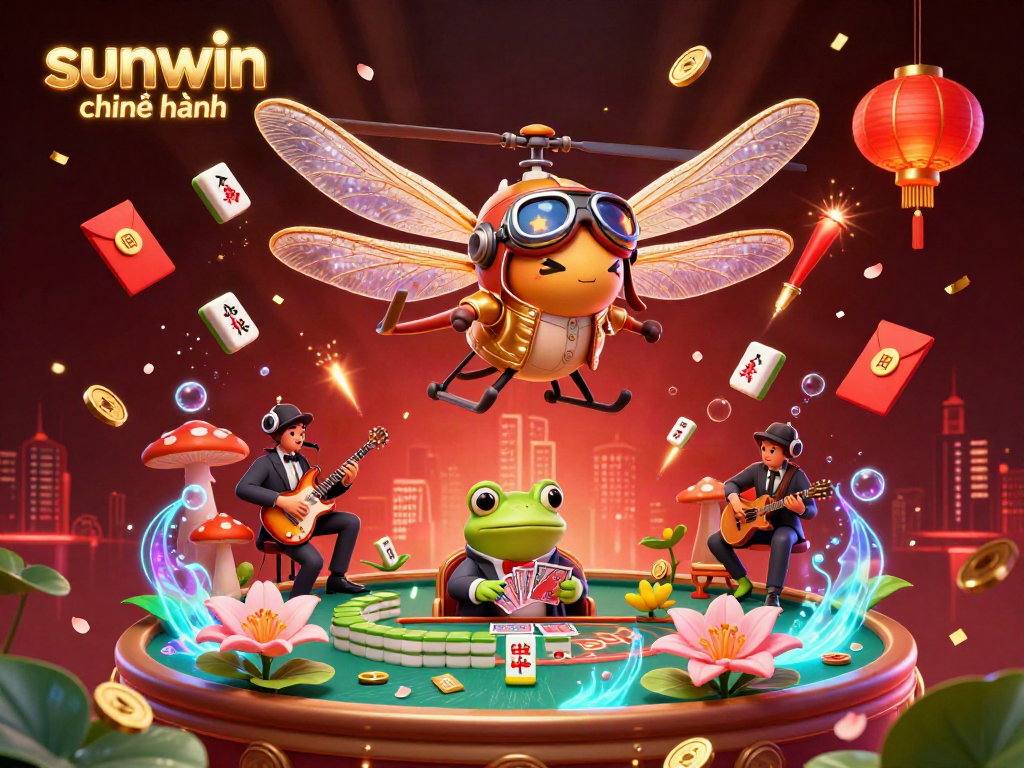 Experience excitement at sunwin chính hãng with vibrant 3D casino characters and festive decorations.