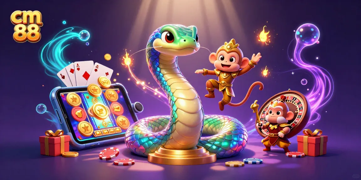 Experience cm 88 casino adventures with a vibrant, colorful illustration of gaming excitement and mythical creatures.
