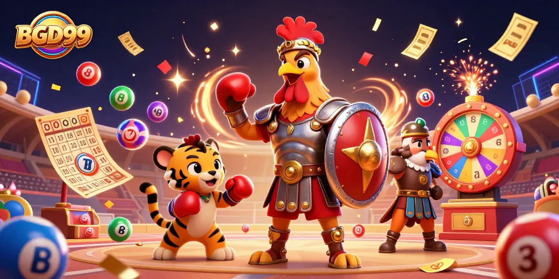 Engaging illustration of BGD99 casino experience with vibrant game elements and lively characters.