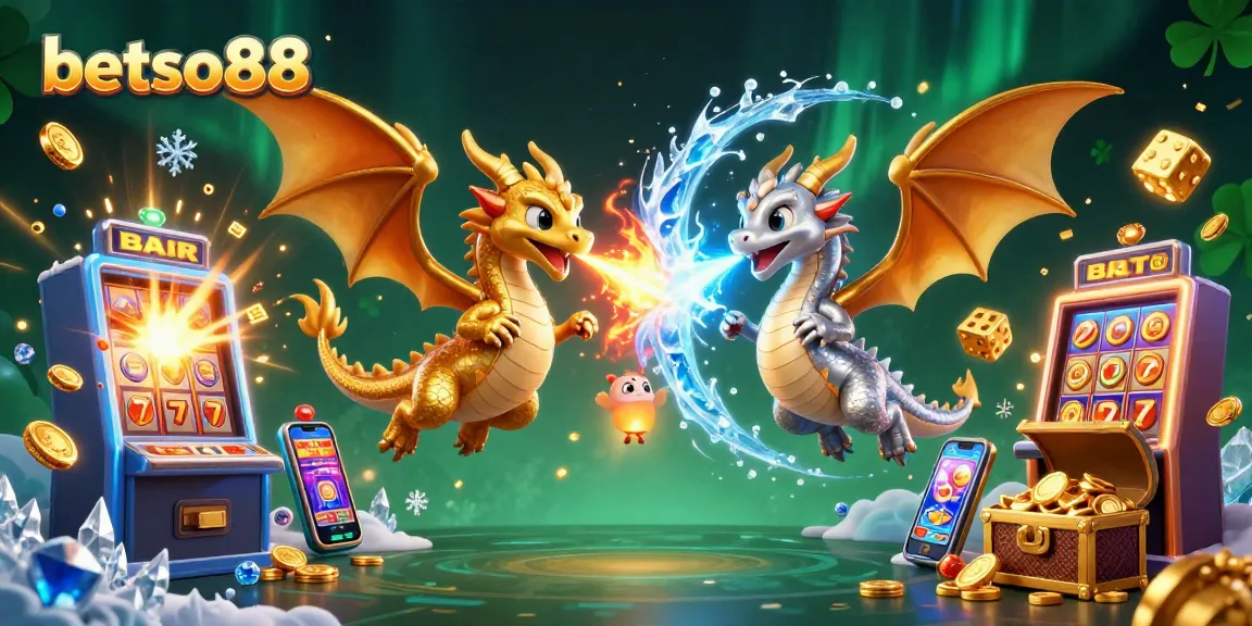 betso88 dragons soar amidst a vibrant casino explosion, showcasing thrilling gaming elements and jackpots