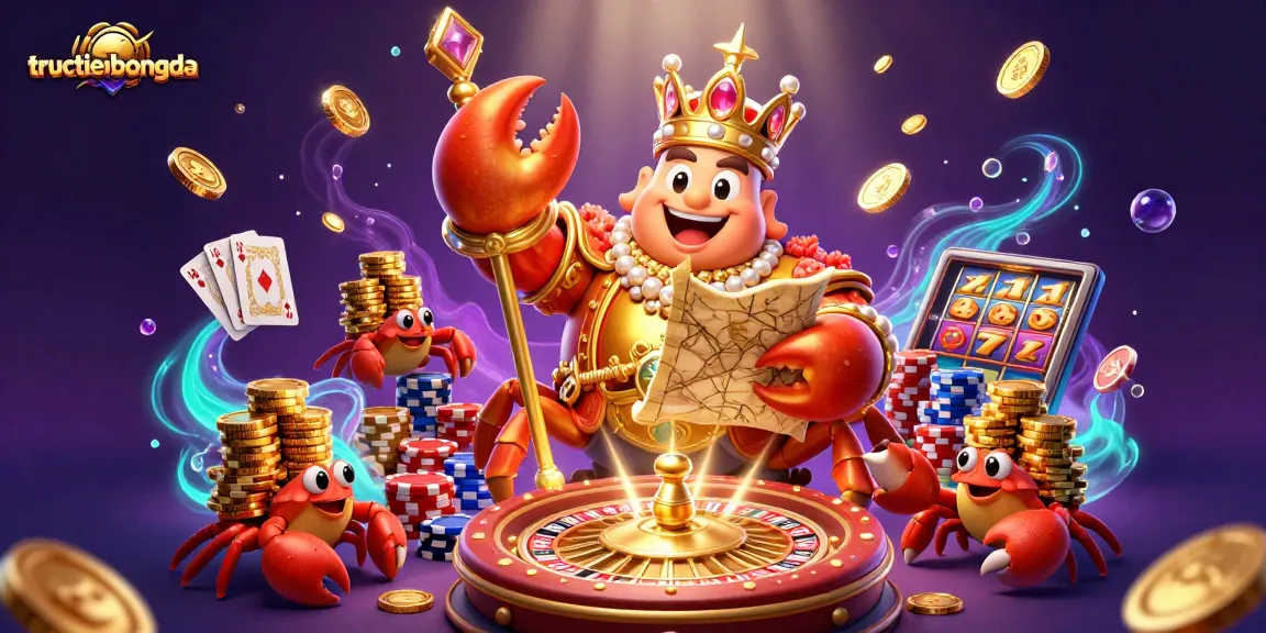 Watch the tructiepbongda's golden emperor crab thrive in a vibrant online casino scene.
