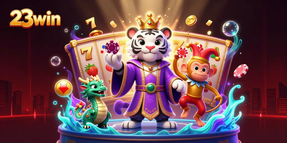 Experience the thrill of 23win's casino games with an enchanting scene featuring a tiger, monkey, and dragon.