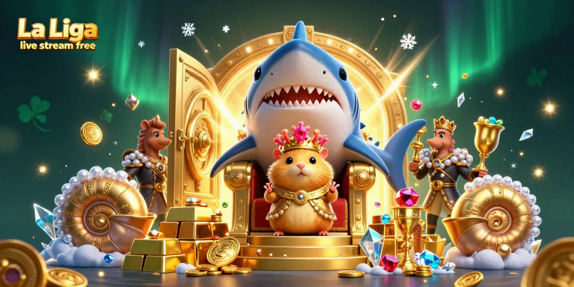 Engage with La Liga live stream free on a vibrant and rich 3D illustration featuring an engaging hamster king and a treasure scene.