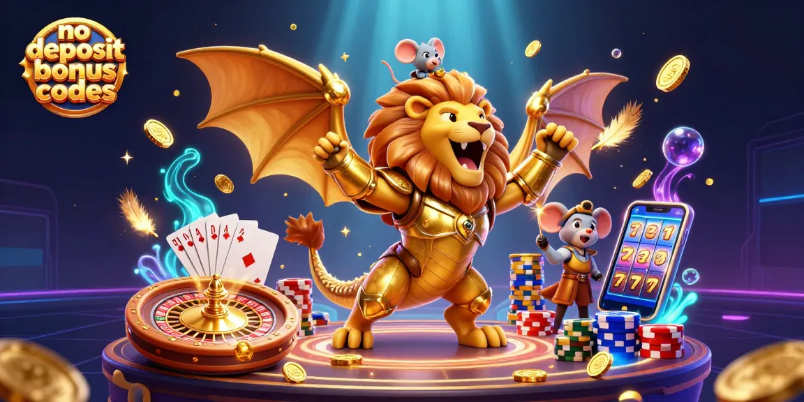 No deposit bonus codes illustrated with golden chimera and gaming elements in vibrant 3D