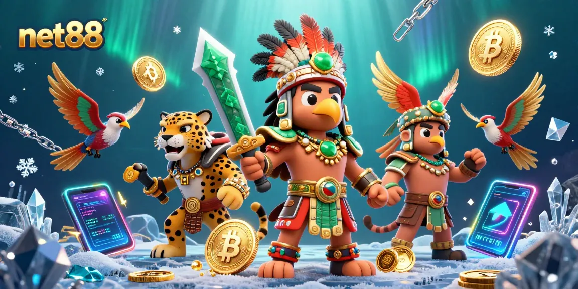 Experience the thrilling vibe of net88 with crypto coins and warriors in an exhilarating casino scene.
