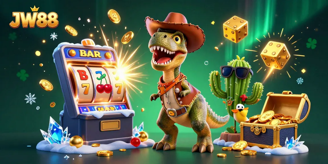Experience thrilling slots action at JW88 with a vibrant 3D scene of characters and jackpot elements.