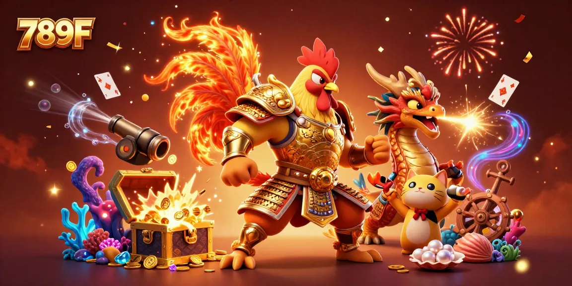 Engage with the action at 789F with a dynamic casino-themed 3D scene featuring vibrant characters and gaming elements.