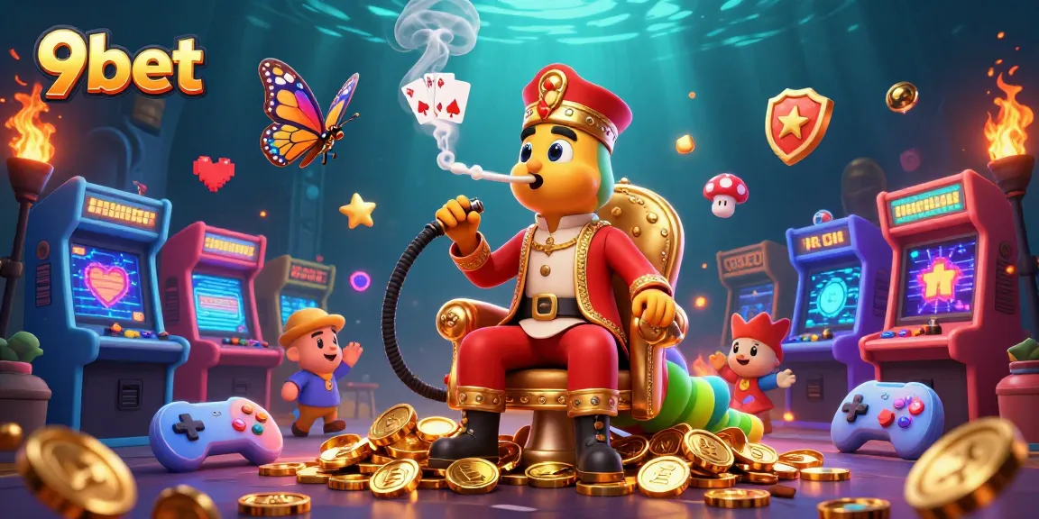 Experience thrilling wins with 9bet as colorful gaming elements surround a whimsical caterpillar.
