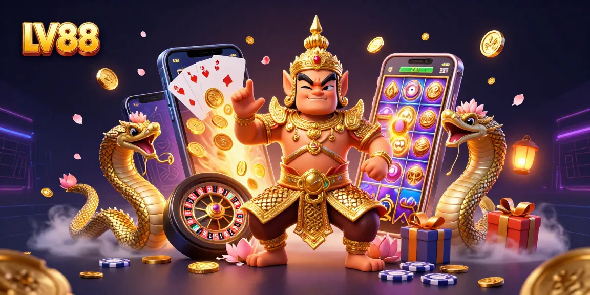 Experience exciting gameplay with LV88’s vibrant casino elements in an animated 3D scene.
