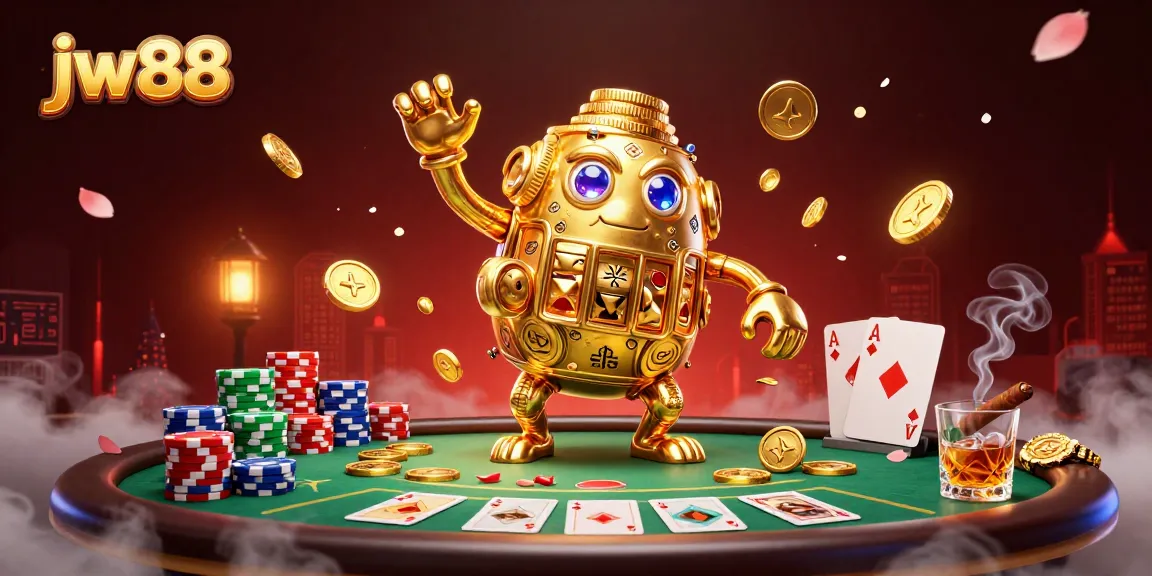 Experience exciting gameplay with jw88 as the golden golem brings luck at the casino table.