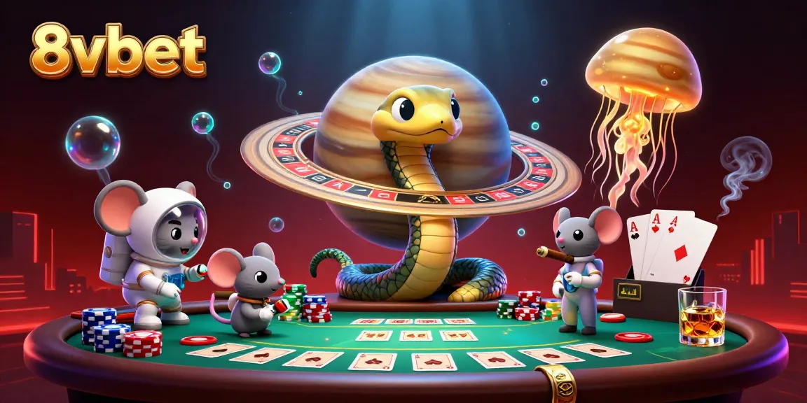 Bet on 8vbet with vibrant casino-themed 3D illustration capturing gambling energy.