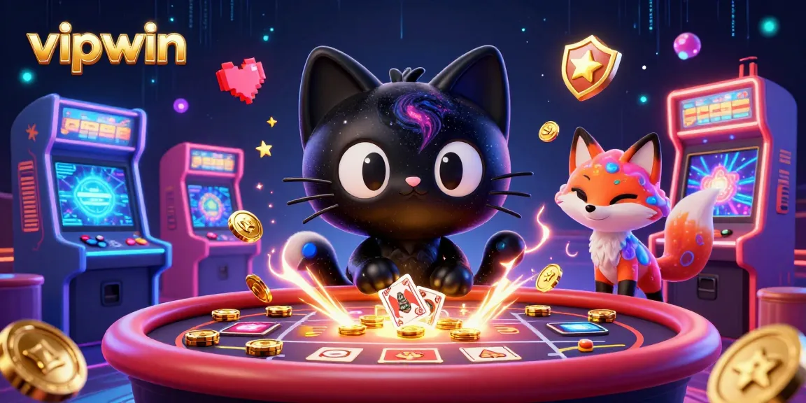 Engaging scene of vipwin featuring a gravity-pulling black hole cat at a cosmic casino table.
