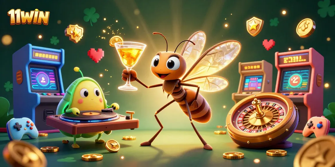 Play exciting casino games at 11WIN with a vibrant 3D illustration featuring unique characters and elements.