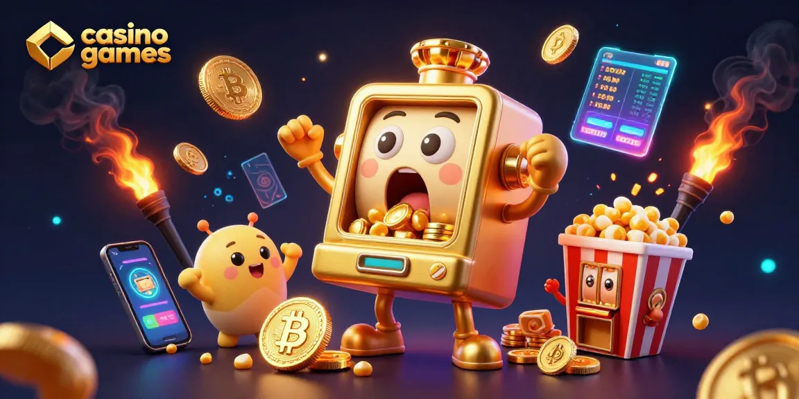 Spin the reels of casino games with golden slot machines celebrating jackpots and crypto elements.