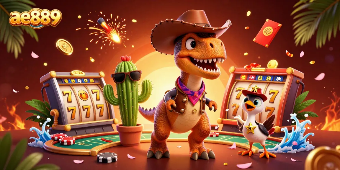 Play exciting games at ae889 with colorful slot reels and dynamic casino characters.