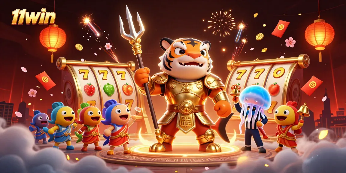 Unleash winnings at 11WIN with a thrilling 3D illustration of a shark gladiator in an underwater casino.