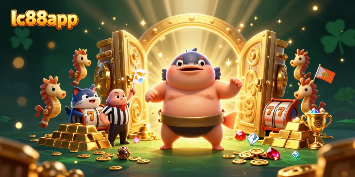 Engage with lc88app's vibrant gaming adventure featuring a 3D cartoon fugu in a thrilling underwater ring.