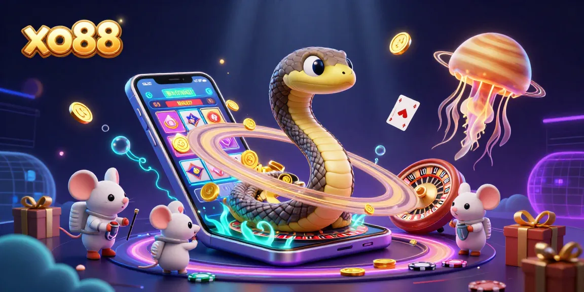 Experience the thrill of gambling at xo88 with a vibrant cosmic casino scene.